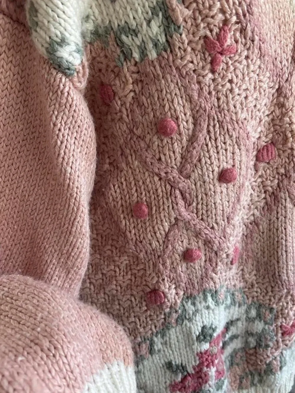 Vtg 80s oversized cardigan Classic Element pink HAND KNIT shoulder pads Korea